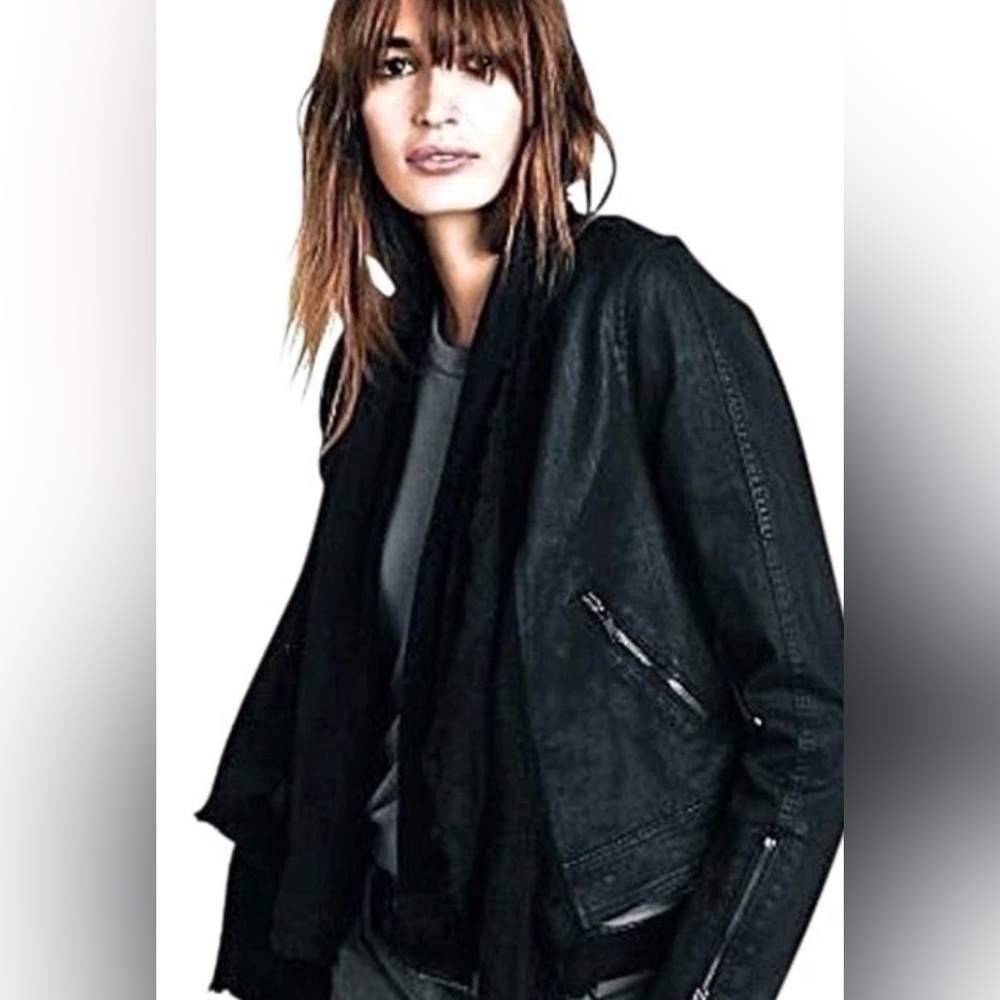 Free People Black Moto Jacket Women’s 4 Draped Knit Collar Faux Leather Biker I - Picture 6 of 17